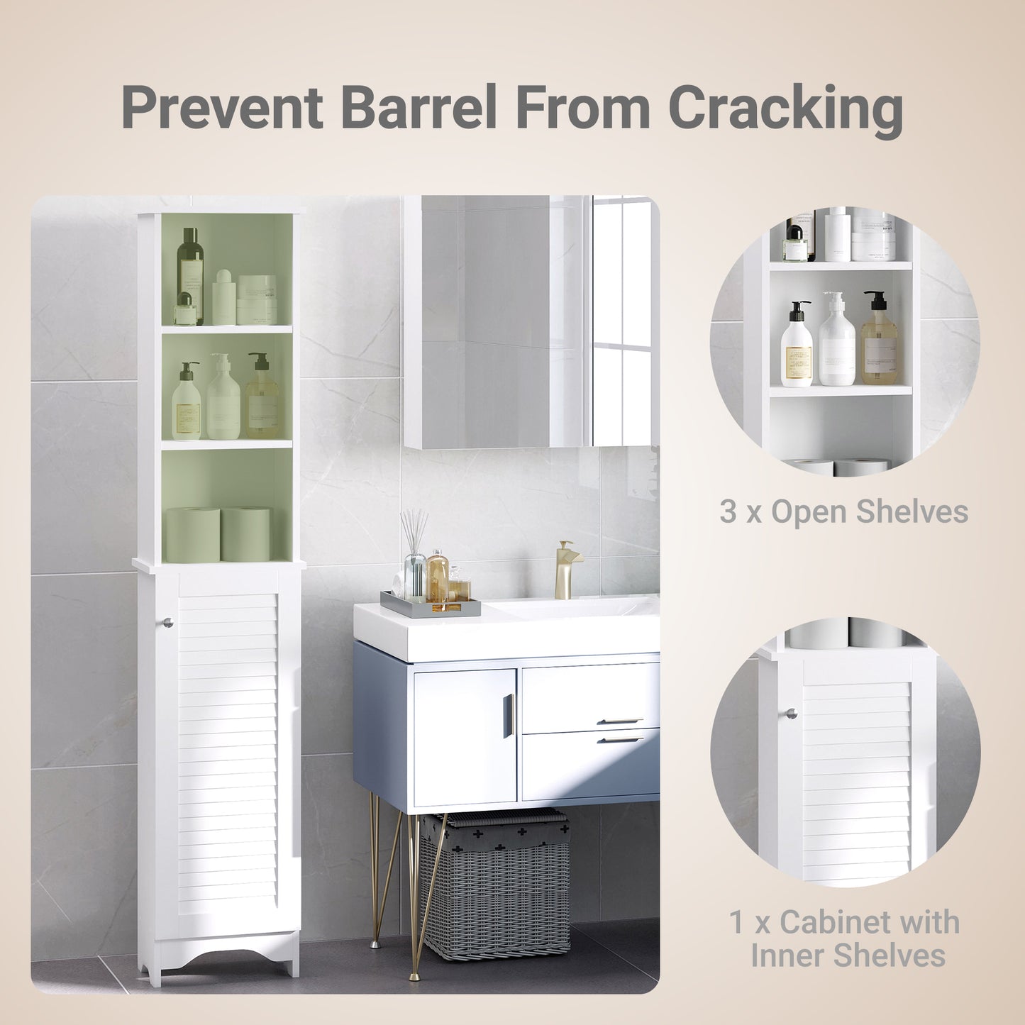 Tall Bathroom Cabinet, Freestanding Slim Bathroom Storage Unit with Adjustable Shelves and Shutter Door