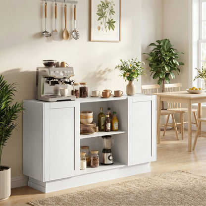 Sideboard Buffet Cabinet, 133 cm Storage Cabinet with 2 Open Shelves, 2 Cupboards and Soft Close Doors, White
