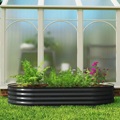 Galvanised Raised Garden Bed, Metal Planter Box with Safety Edging, for Flowers, Herbs, Succulents, Dark Grey