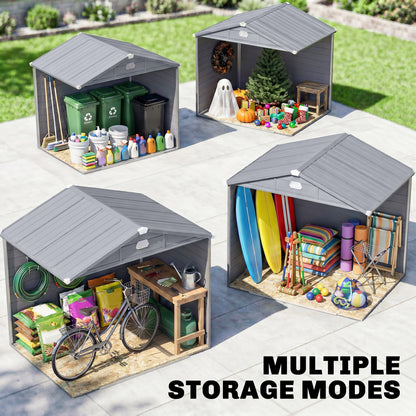 7.9ft x 6.2ft Aluminium Frame and Plastic Wall Shed, with Foundation - Grey