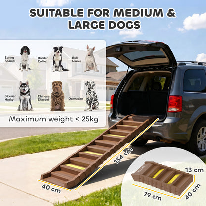 Dog Car Ramp with Anti-Slip Steps, 10-Steps Pet Stairs for Pets to Access Cars and High Beds, Brown