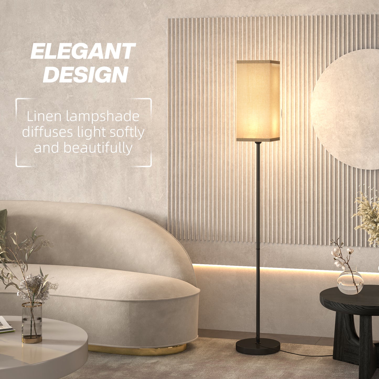 Floor Lamp, Modern Standing Lamp with Linen Shade, Tall Lamps for Living Room, Bedroom, with Foot Switch, Bulb not Included