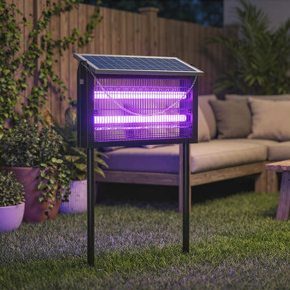 Solar Bug Zapper Outdoor, 3500 V Electric Mosquito Fly Zapper with 4.3 m Cord, Dusk-to-Dawn Control, Black