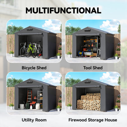 8 x 6 ft Outdoor Garden Storage Shed, Waterproof Bike Tent with Roll-Up Zipper Door