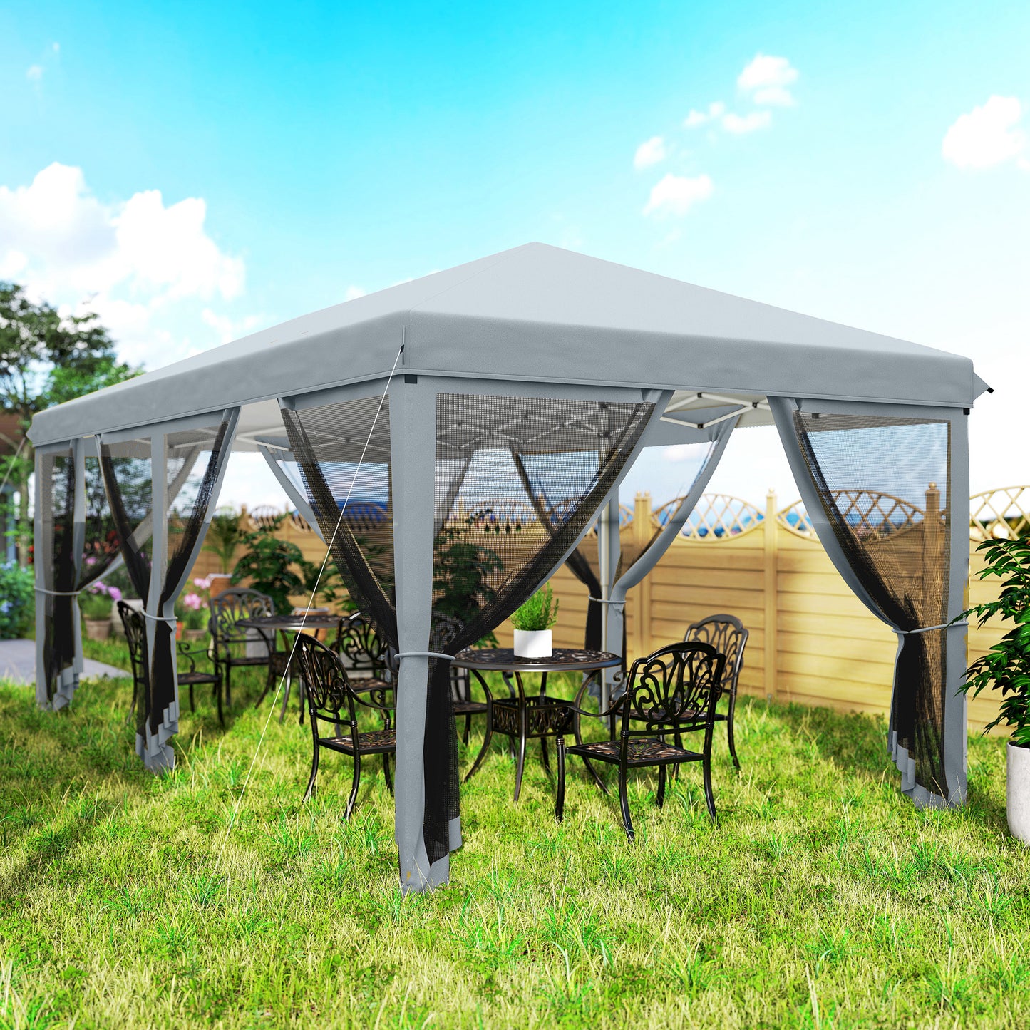 3 x 6m Pop Up Gazebo, Outdoor Canopy Shelter, Marquee Party Wedding Tent with 6 Mesh Walls and Carry Bag, Grey