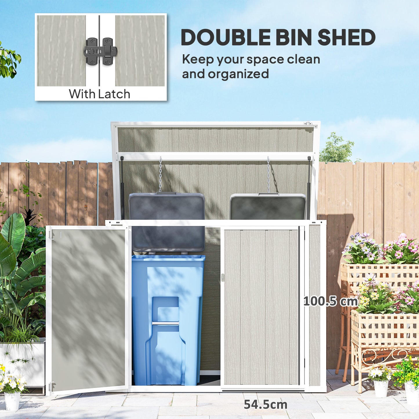 4.7 x 2.5FT Garden Shed, Double Bin Storage Shed with Lockable Doors, Outdoor Small Shed