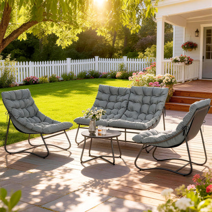 Four-Piece Curved Seat Garden Sofa Set - Grey/Black