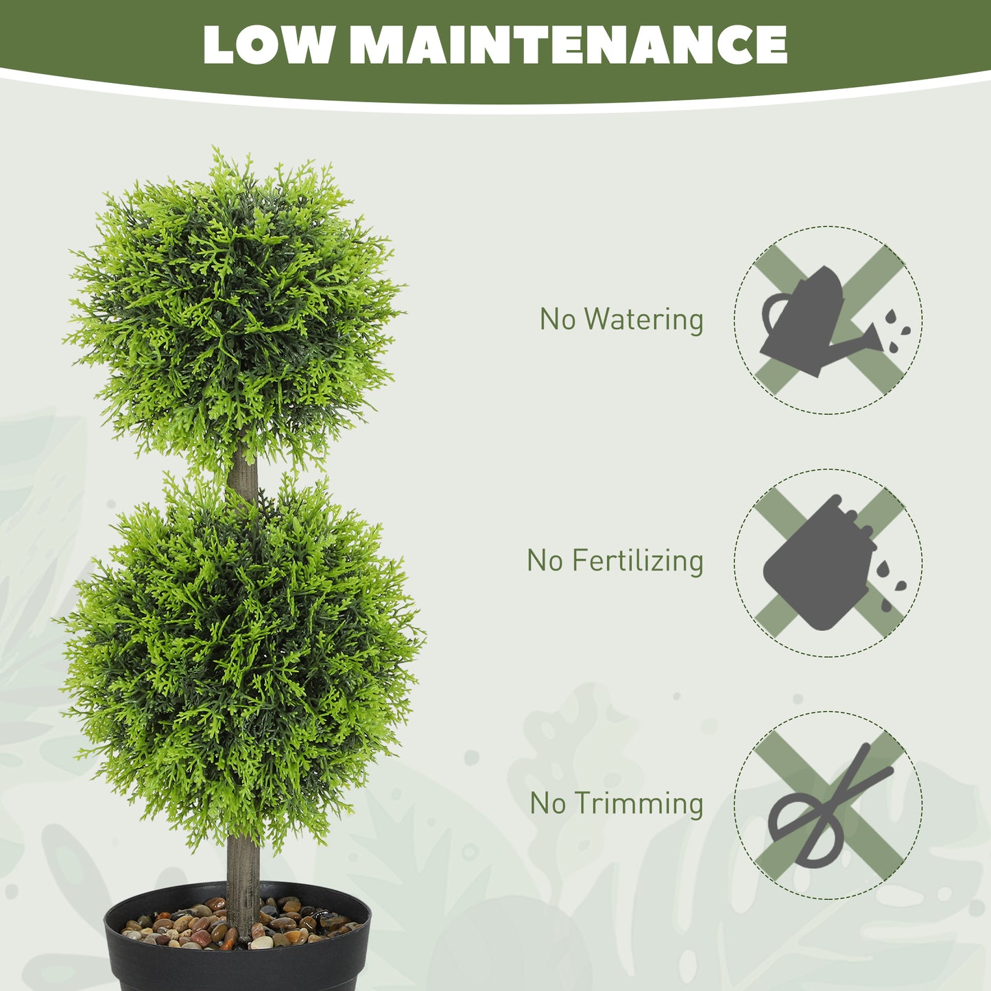 Set of 2 Decorative Artificial Trees, Topiary Ball-shaped Boxwood Trees in Pot with Cypress Leaves