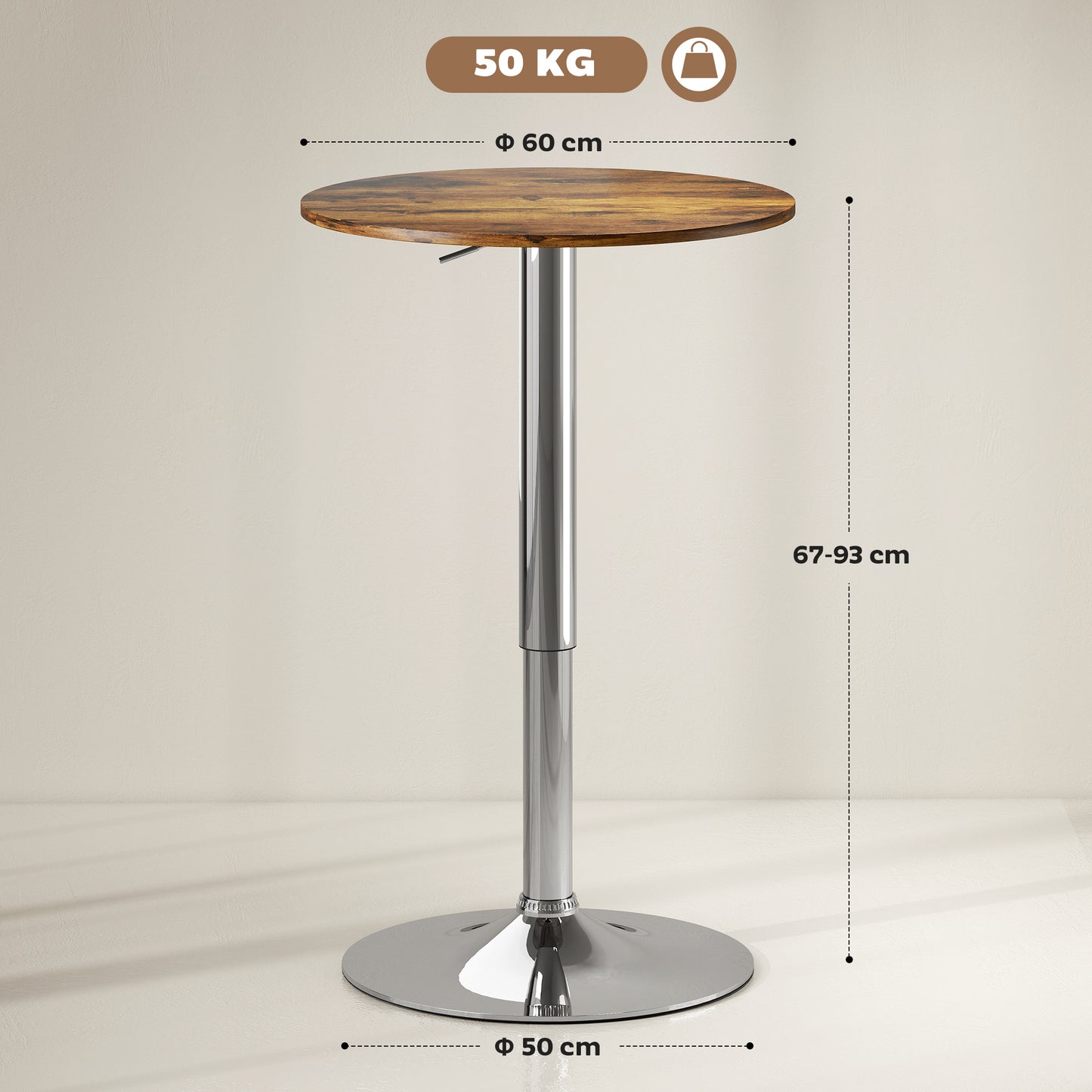 Round Bar Table, 360 Degree Swivel Counter Pub Table with Adjustable Height, for Kitchen, Cafe, Rustic Brown