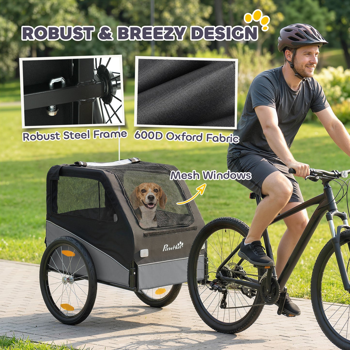 Dog Bike Trailer, Dog Cart Bicycle Carrier for Small and Medium Pets with 20" Inflatable Rubber Wheels, Grey