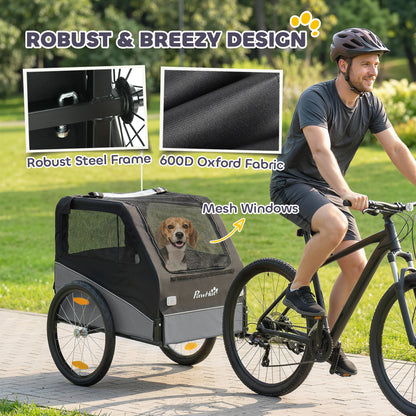 Dog Bike Trailer, Dog Cart Bicycle Carrier for Small and Medium Pets with 20" Inflatable Rubber Wheels, Grey