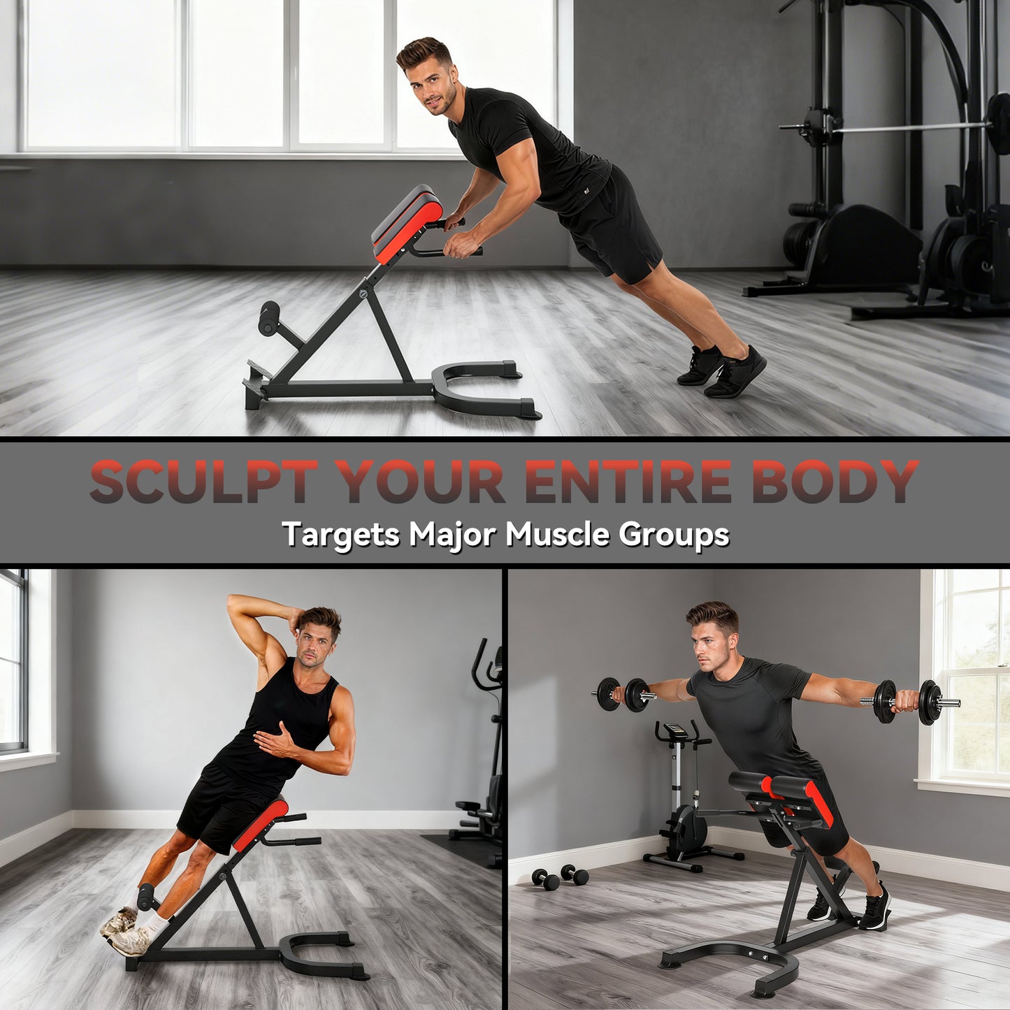 45-Degree Hyperextension Roman Chair, 5-Level Adjustable Back Extension Bench, Heavy-Duty Home Gym Equipment, Red