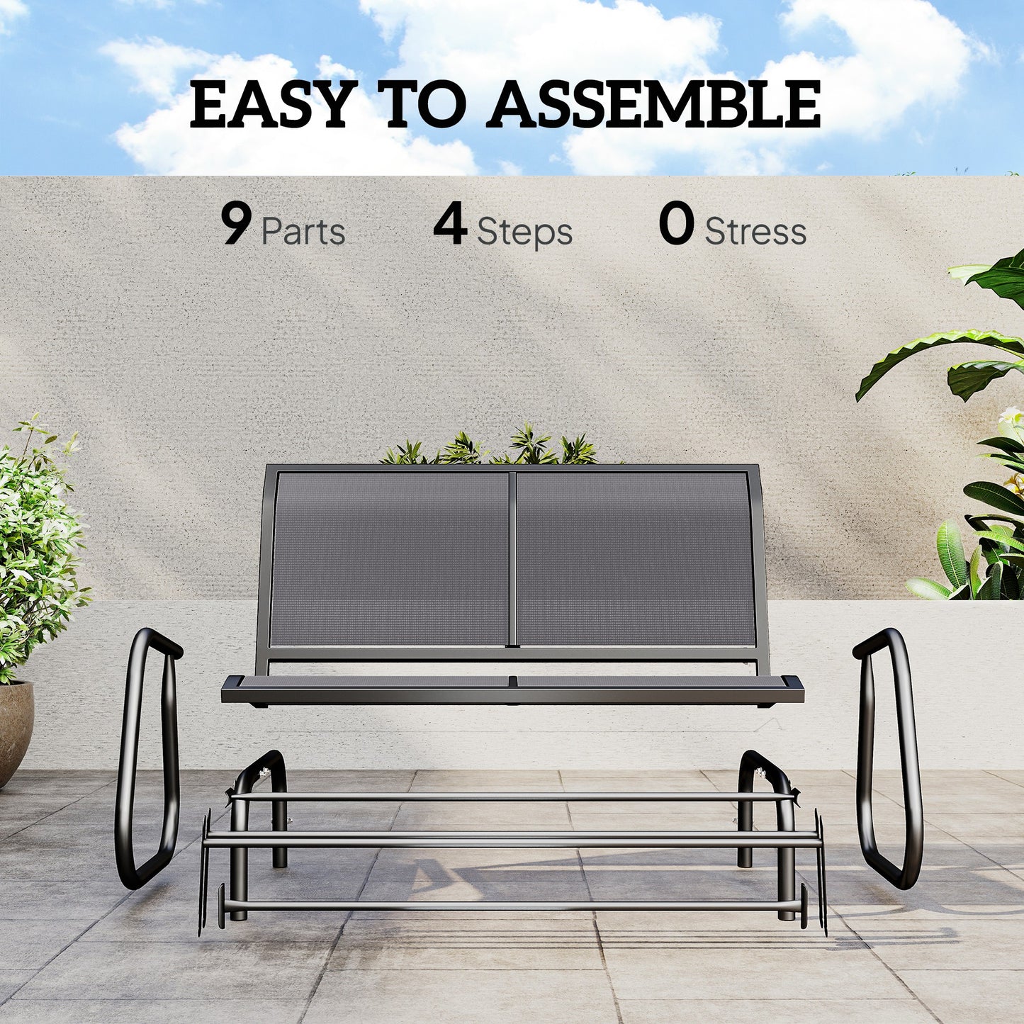2-Person Outdoor Glider Bench Patio Double Swing Gliding Chair Loveseat w/Power Coated Steel Frame for Garden Patio Porch