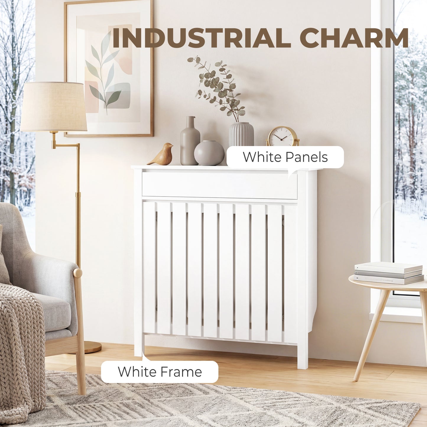 93 x 88.5cm Rustic-Look Radiator Cover - White