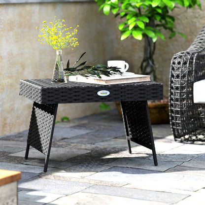 Foldable Outdoor Side Table, Rattan Garden Coffee Table with Steel Frame, Space Saving Bistro Garden Furniture for Patio