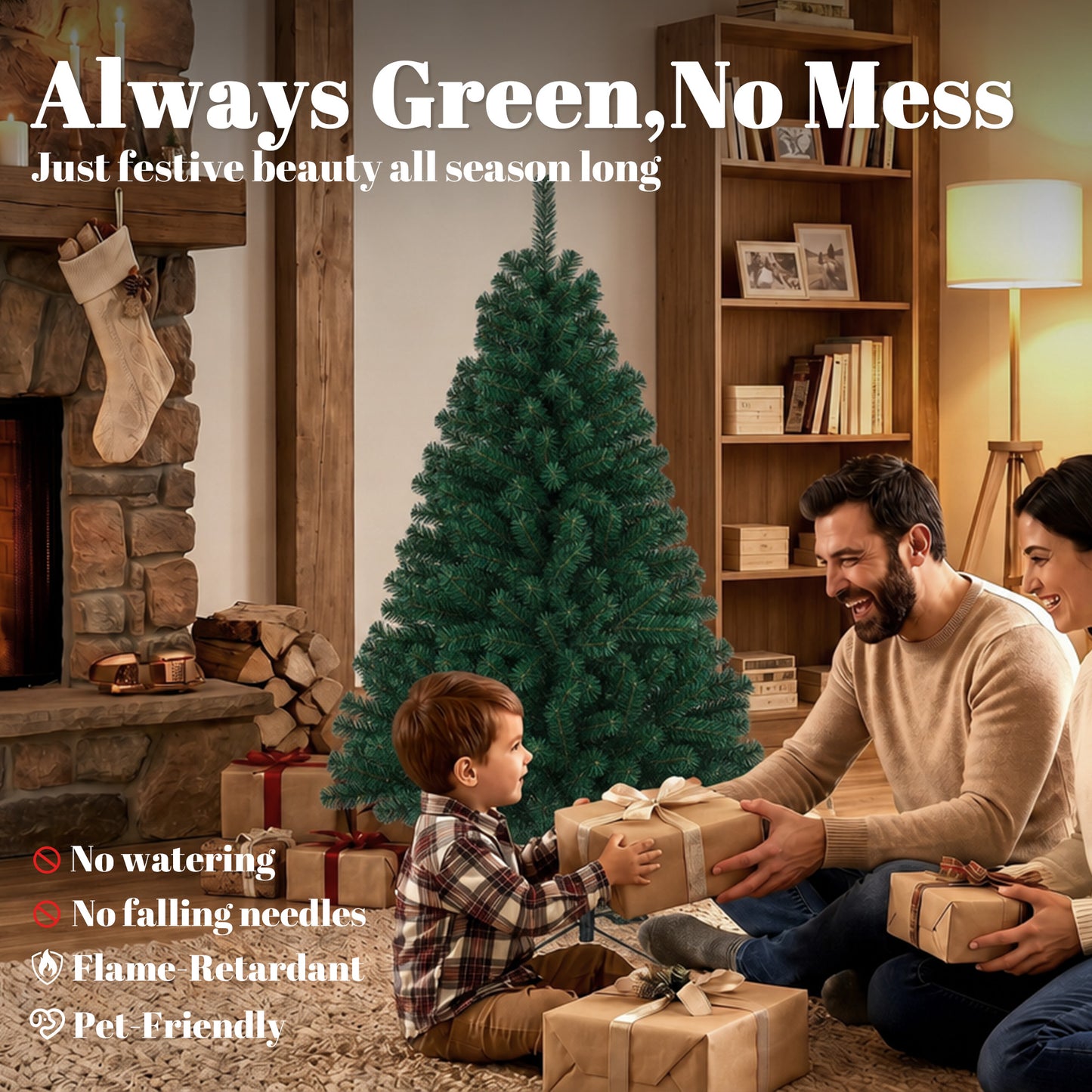 5ft Artificial Christmas Tree, Fir Hinged Xmas Tree with 420 Branch Tips, Foldable Steel Stand, Green