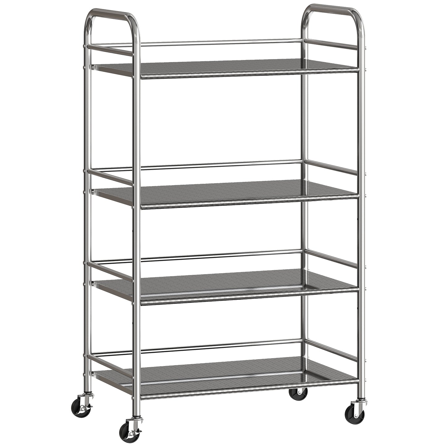 4 Tier Stainless Steel Kitchen Storage Trolley with Adjustable Shelves - Silver