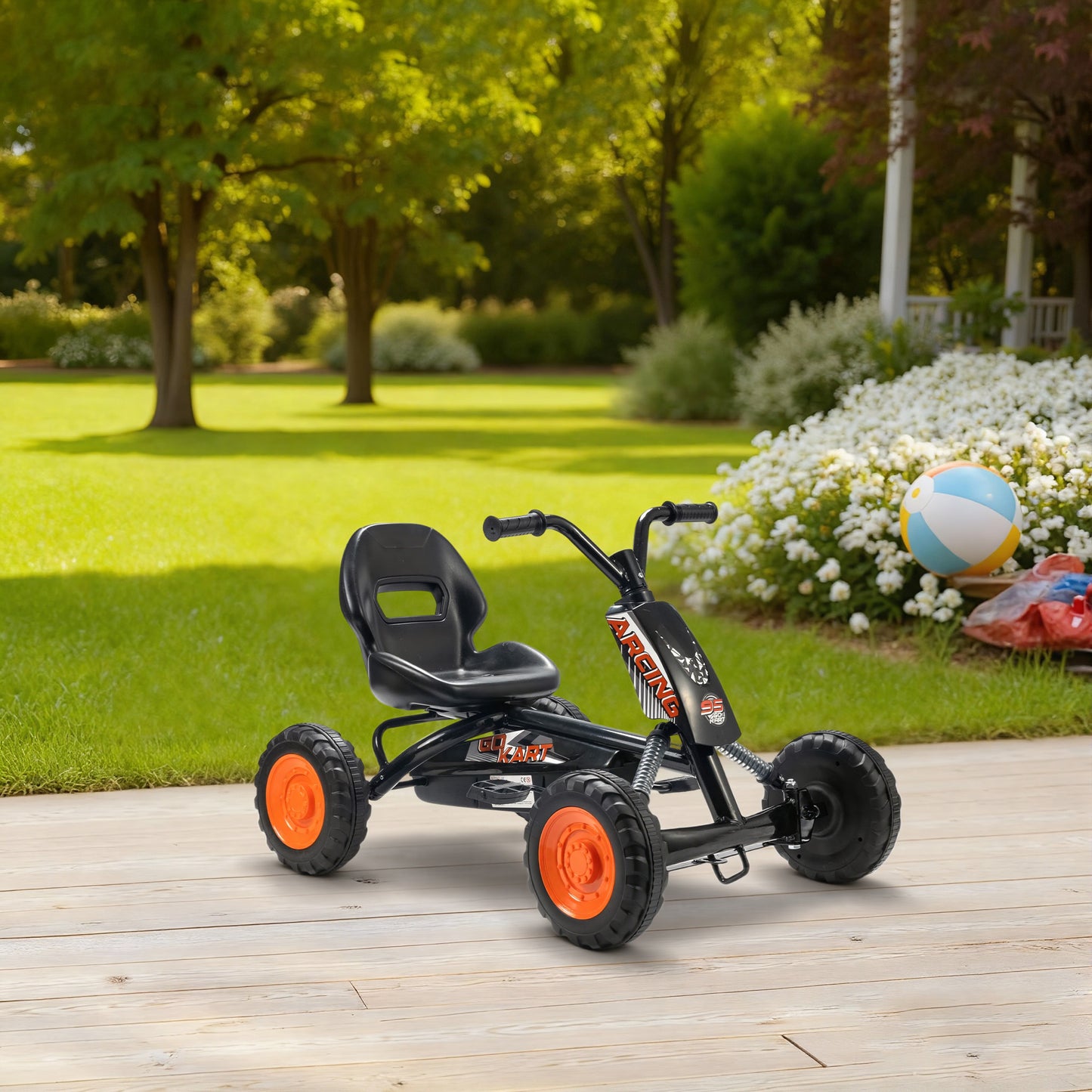 Kids Pedal Go Kart with Steel Frame, Sporty Design, for Ages 2-5 Years, Black