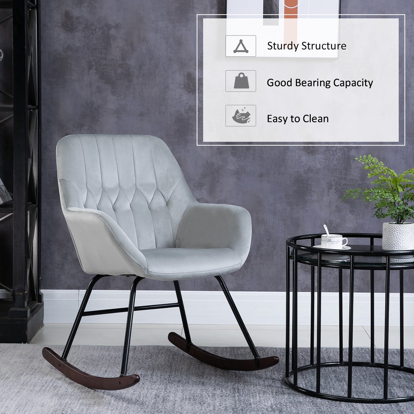 Rocking Chair Reading Accent Armchair with Steel Frame Sponge Padded for Living Room, Dining Room, Office, Balcony