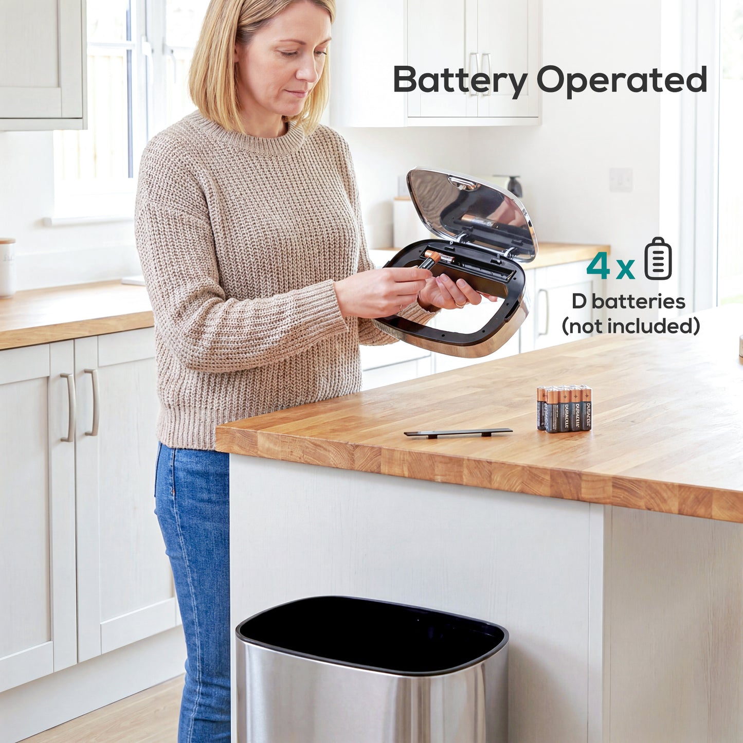 68L Automatic Sensor Bin, Touchless Stainless Steel Kitchen Rubbish Bin, Hands-Free Infrared Waste Dustbin