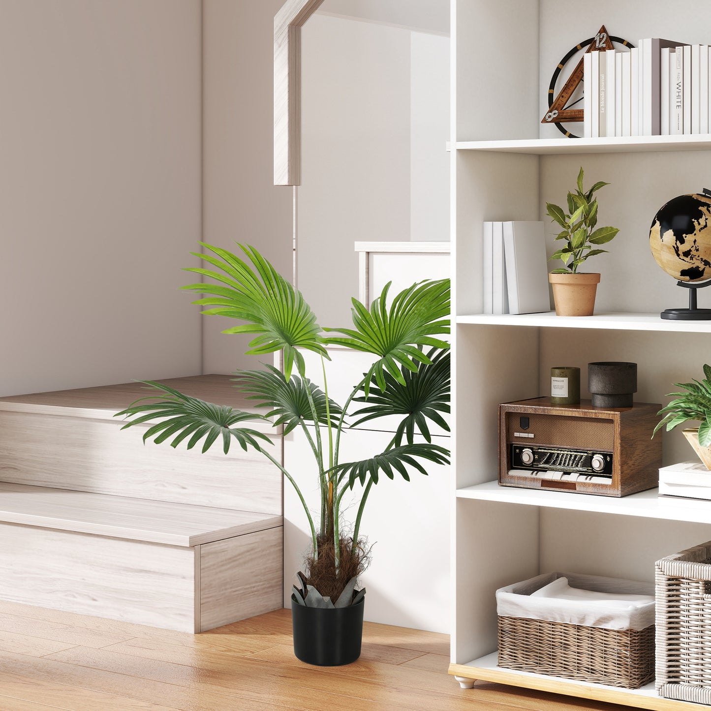 94cm Artificial Palm Tree, Decorative Artificial Plant with Lifelike PEVA Leaves and Coconut Coir, Fake Tree