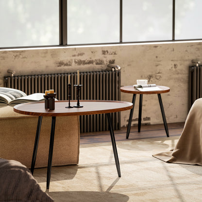 Nesting Coffee Table Set of 2, 80cm Modern Stacking End Side Table with Metal Legs for Living Room Bedroom Office