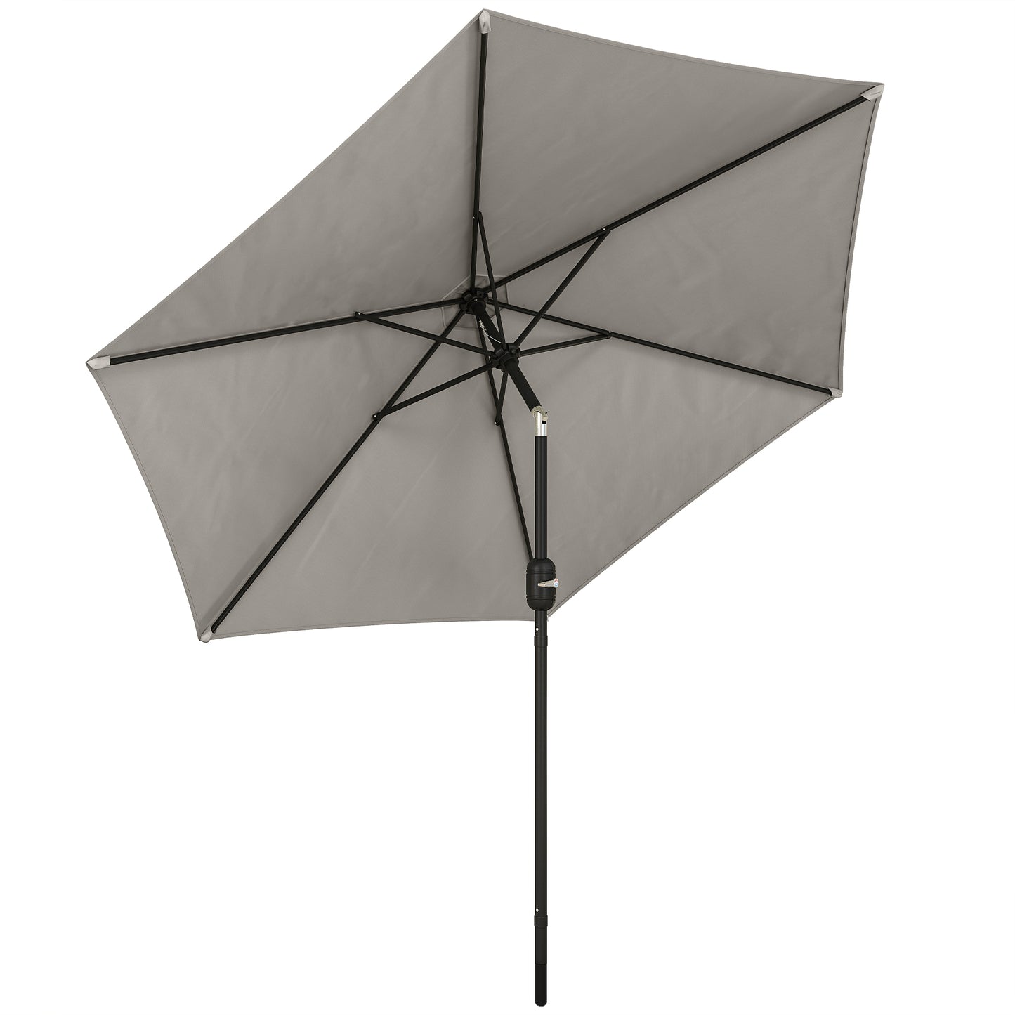 2.6 m Garden Parasol Umbrella with Aluminium Pole, Outdoor Patio Umbrella with Tilt and Crank, Vent, Light Grey