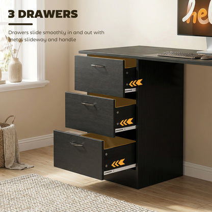 Computer Desk, Writing Table, PC Workstation with 3 Storage Shelves and Drawers, Handle, for Home Office, Black
