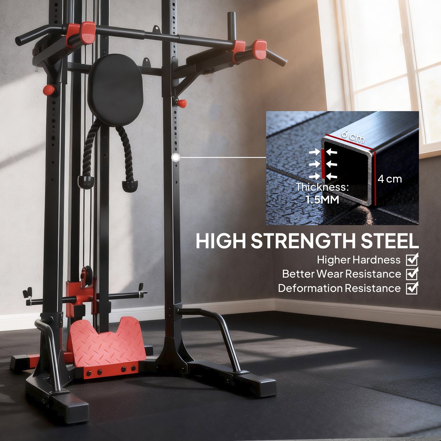 Power Tower with Lat Pull Down Machine, Pull Up Bar, Dip Station, Adjustable Height Power Pack for Home Gym