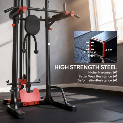 Power Tower with Lat Pull Down Machine, Pull Up Bar, Dip Station, Adjustable Height Power Pack for Home Gym