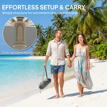 1.7 m Beach Umbrella with Sand Anchor, 30° Tilting Fringed Beach Garden Parasol with Adjustable Height, Grey