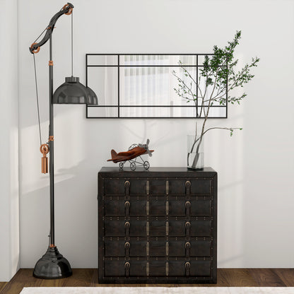 Decorative Grid Wall Mirror, with Back Hooks - Black