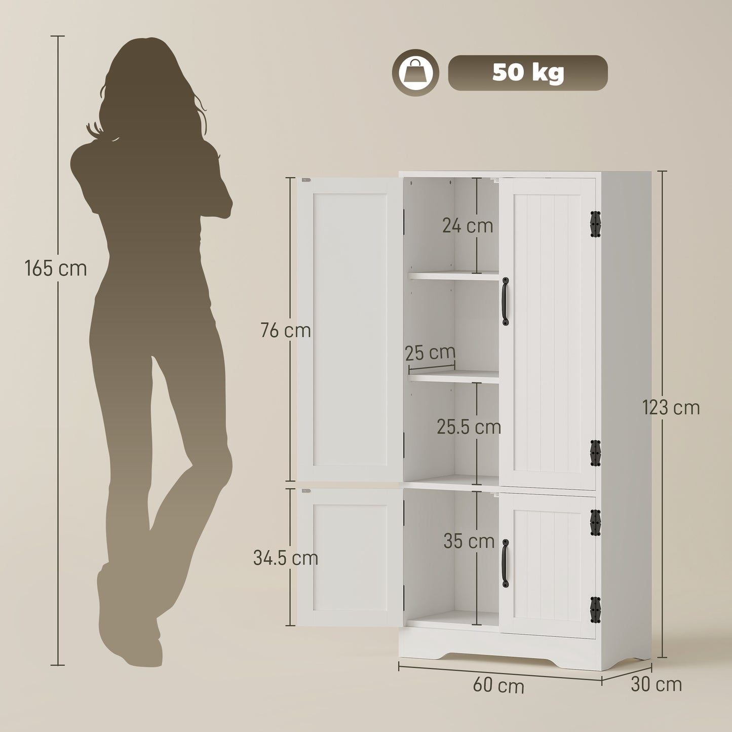 Accent Floor Storage Cabinet, Kitchen Cupboard Sideboard with Adjustable Shelves and 2 Lower Doors, White