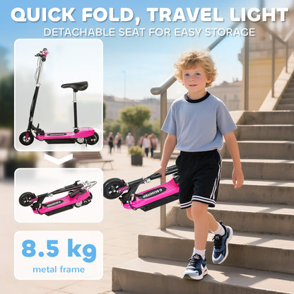 Steel Ride on Powered Scooter, Folding E-Scooter with Warning Bell, 15km/h Maximum Speed, for 6-14 Years Old, Pink