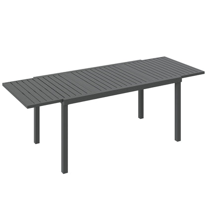 Extending Garden Table for 6-8 People, Full Aluminium Outdoor Dining Table with Slatted Top, Dark Grey