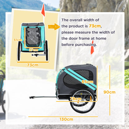 Folding Dog Bike Trailer Pet Cart Carrier for Bicycle Travel in Steel Frame with Hitch Coupler - Light Blue & Grey