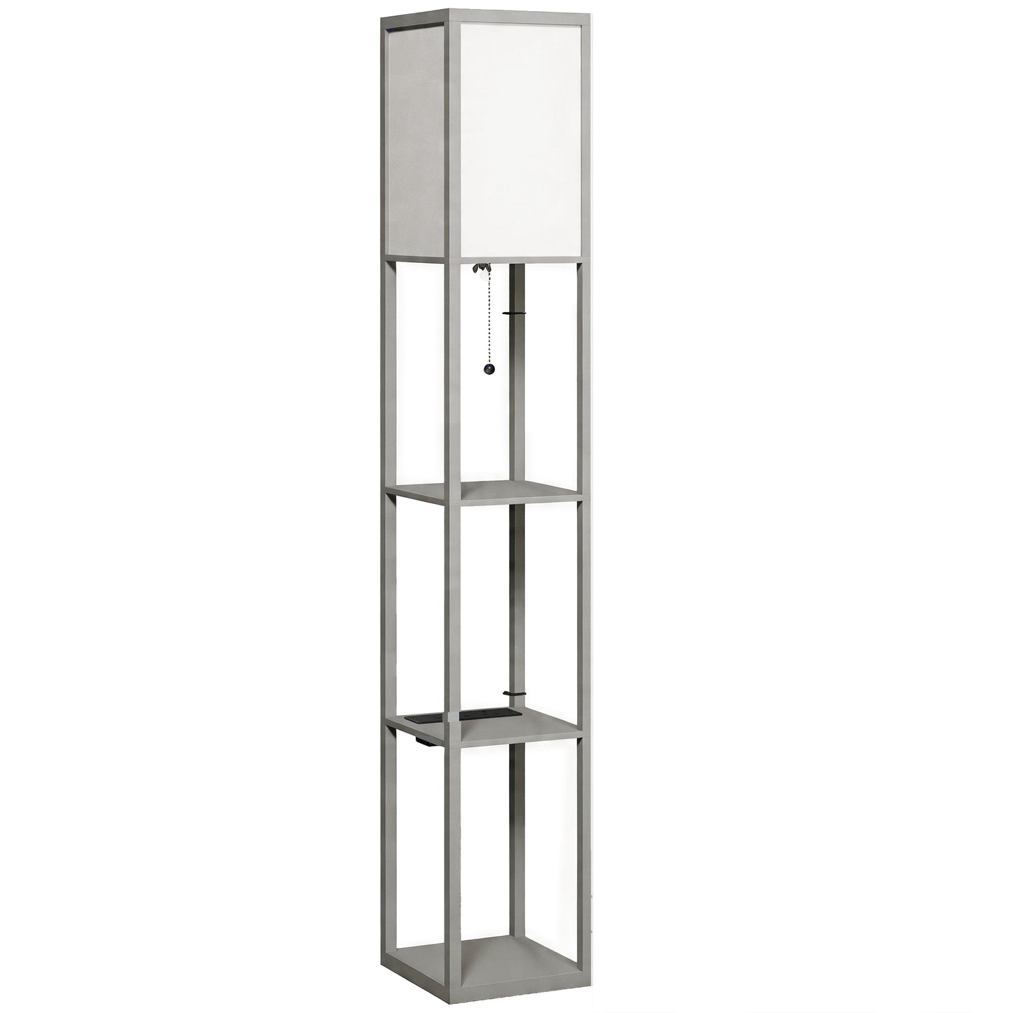 Floor Lamp with Shelves, 3 Layer Column Modern Standing Lamp for Living Room, Bedroom, Office, Grey