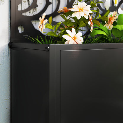 Outdoor Metal Planter, with Back Trellis - Black