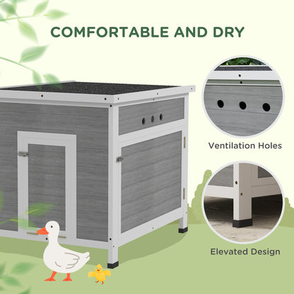 Wooden Duck House with Ramp, Double Doors, Openable Asphalt Roof, Ventilation Holes, Removable Base, Light Grey