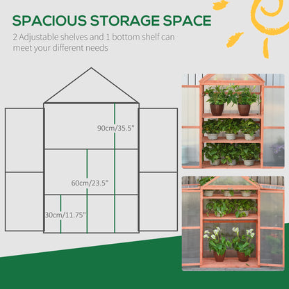 Garden Cold Frame Polycarbonate Greenhouse with Adjustable Shelves, Double Doors, Openable Top Covers