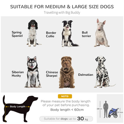 Foldable Pet Stroller, with Washable Cushion, Storage Bags, Safety Leash, for Medium, Large Dogs, Cats - Blue