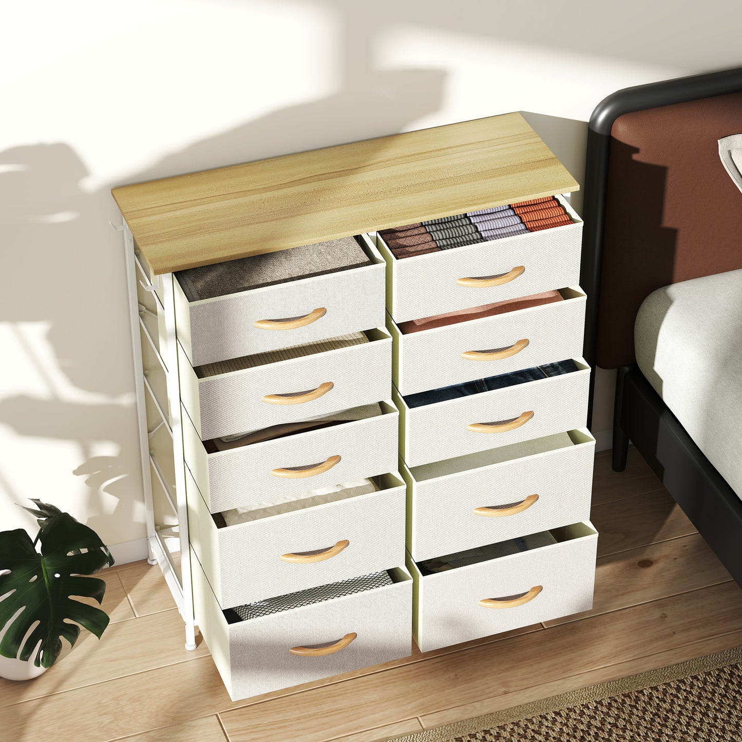 Chest of Ten Fabric Drawers - Beige