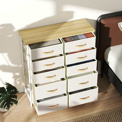 Chest of Ten Fabric Drawers - Beige