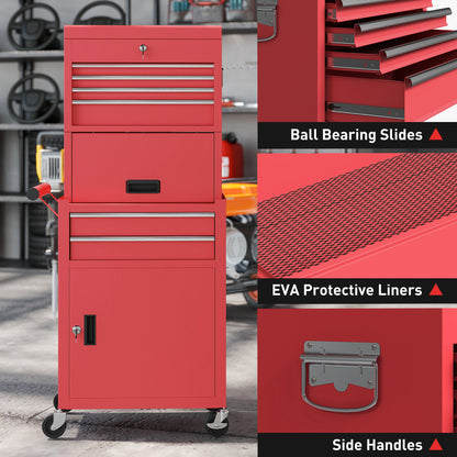 Three-Part Steel Locking Tool Chest - Red