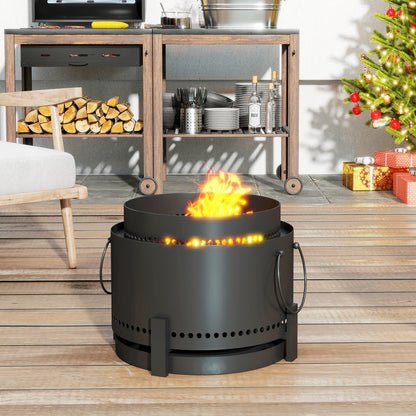 Smokeless Fire Pit with Ash Catcher, 37cm Portable Wood Burning Firepit with Poker for Garden Camping Bonfire Party, Metal