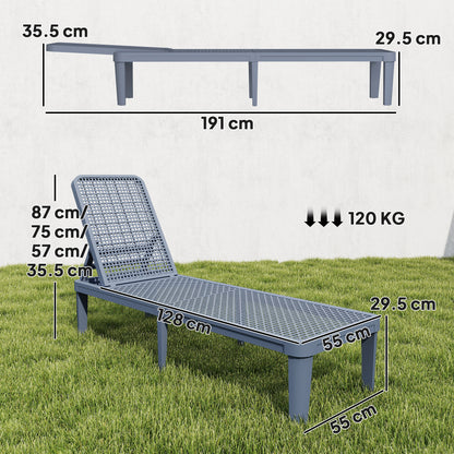 Plastic Sun Lounger, 4-Position Adjustable Reclining Garden Lounger Sunbed for Patio, Beach, Terrace, Dark Grey