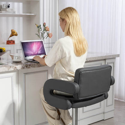 PU Leather Upholstered Swivel Bar Stool, Height Adjustable with Back, Armrest, Footrest, Grey