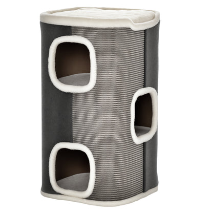 Cat Barrel Scratching Post Cat Tree for Indoor Cats Kitten Climbing Frame Pet Play Tower Soft Plush & Lamb Fleece Grey