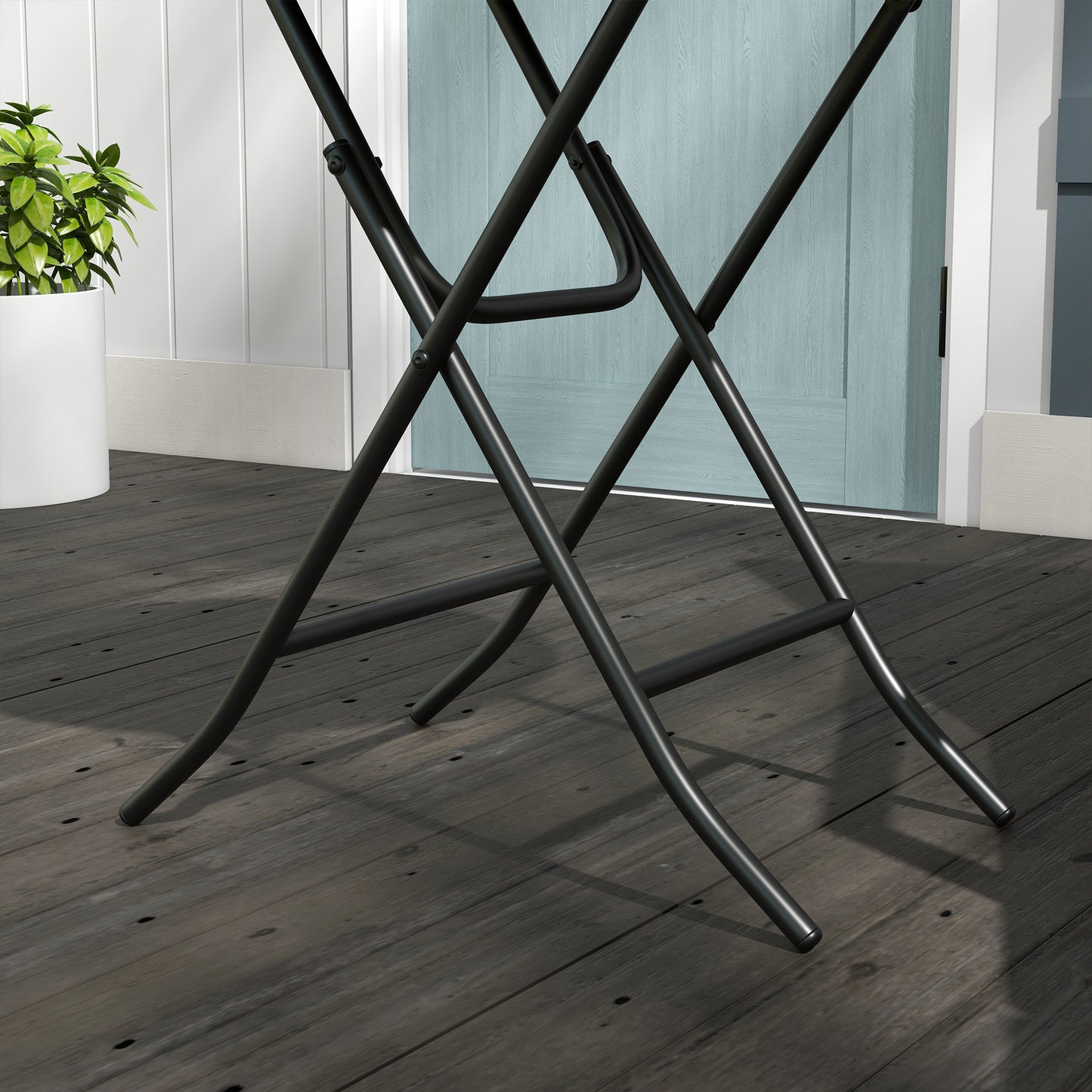 Foldable PE Rattan Outdoor Coffee Table, Metal Frame Wicker Round Side Table, Coffee Table Side Table for Lawn, Garden