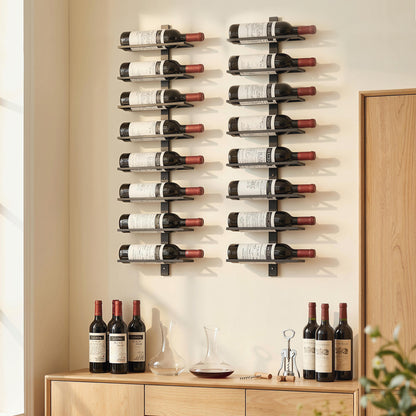 Wall Mounted Wine Rack, 8 Tier Metal Wine Display Rack, Storage Holder for Kitchen, Black